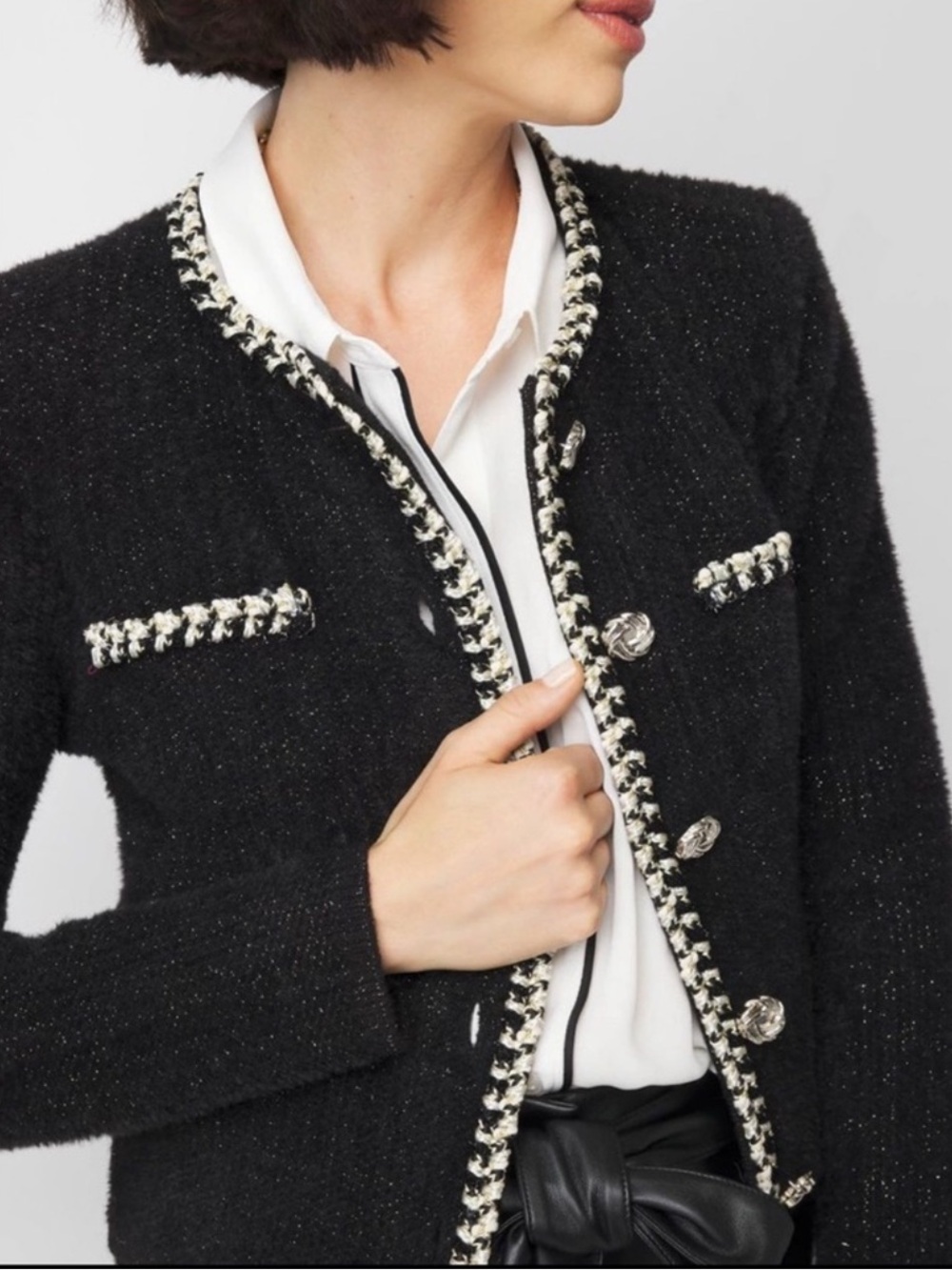 NWT White House Black Market Black and White Tweed Sweater Jacket